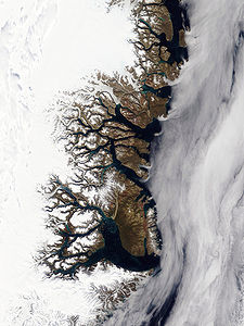 Coastline of Greenland at Geography of Greenland, by NASA