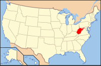 ウェストバージニア州の位置を示したアメリカ合衆国の地図