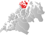 Mapa do condado de Troms com Karlsøy em destaque.