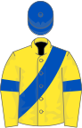 Yellow, royal blue sash, armlets and cap