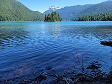 Packwood Lake shown from the Northwest Shore with Johnson Peak and Agnes Island visible