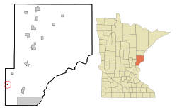 Location of the city of Henriette within Pine County, Minnesota