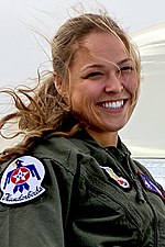 Ronda Rousey before her Thunderbirds F-16 flight, at Nellis Air Force Base, Nev., Nov. 9, 2012.