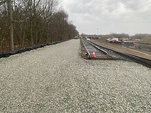 A segment of track on a cleared right-of-way