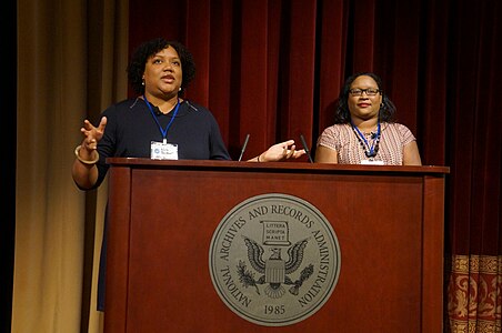 Keynote speaker Alice Backer (left) with Sherry Antoine (right). Backer is the founder of AfroCROWD, and Antoine is the AfroCROWD Project Manager