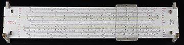 Front of slide rule with multiple scales