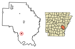 Location of Gillett in Arkansas County, Arkansas.