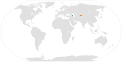 Map indicating locations of Azerbaijan and Kyrgyzstan