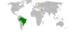 Map indicating locations of Brazil and Syria