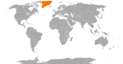 Map indicating locations of Cambodia and Denmark