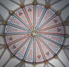 The York Minster Chapter House rib-vault ceiling with central and peripheral keystones