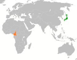 JapanとCameroonの位置を示した地図