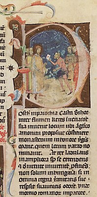 Chronicon Pictum, Hungarian, Hungary, King Saint Ladislaus, halo, ambassadors, letter, First Crusade, medieval, chronicle, book, illumination, illustration, history