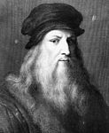 19th century engraving by Raffaello Sanzio Morghen of a late posthumous portrait of Leonardo in the Uffizi previously regarded as a portrait from life.[14][15] Close similarity to the Lucan portrait suggests that one derives from the other or from a similar original.