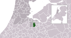 Highlighted position of Hilversum in a municipal map of North Holland