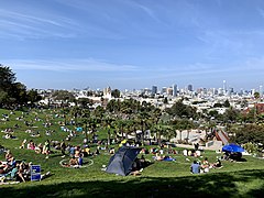 Dolores Park in September 2020 during the COVID-19 pandemic with circles for social distancing