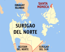 Map of Surigao del Norte with Sta. Monica highlighted