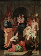 羅索·菲奧倫蒂諾（英语：Rosso Fiorentino）的《神聖祭台（義大利語：Pala Dei）》，350 × 260cm，約作於1522年，1691年始藏[17]