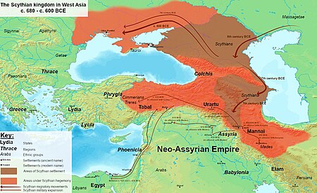 The maximum extent of the Scythian kingdom in West Asia