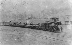 Beaudesert Shire Tramway mixed train at Rathdowney station in 1912