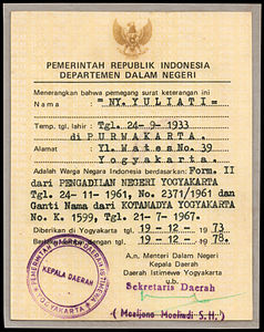 SBKRI from 1973; reverse shows the card-holder's biodata as well as the card's legal basis and validity period