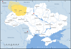 Location of Volhynia (yellow) in Ukraine