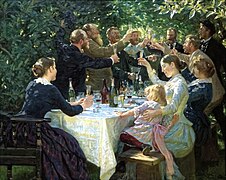 'Hip, Hip, Hurrah! Artist Festival at Skagen', by Peder Severin Krøyer (1888) Demisted with DXO PhotoLab Clearview; cropped away black border edge