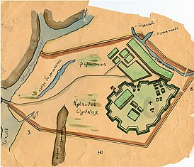 План Орской крепости. Восточный вал частично проходил по современной улице Победы