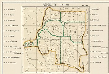 Districts of the Congo Free State in 1888. Lualaba separated from Stanley Falls