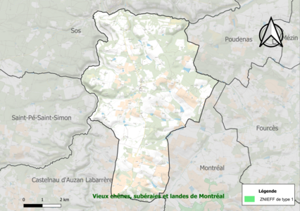 Carte des ZNIEFF de type 1 sur la commune.