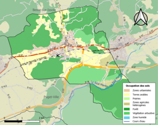 Carte en couleurs présentant l'occupation des sols.