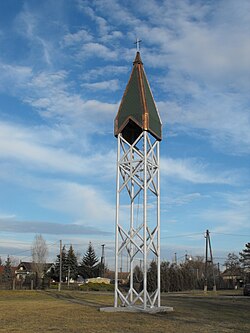 The 18 meter tall bell tower in Nagylak