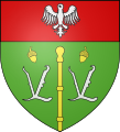 Di verde al bordone da priore d'oro uscente dalla punta dello scudo, accompagnato da due lettere V gotiche d'argento sormontate da due ghiande d'oro; al capo di rosso caricato da un alerione d'argento (stemma di Vandœuvre-lès-Nancy, Francia)