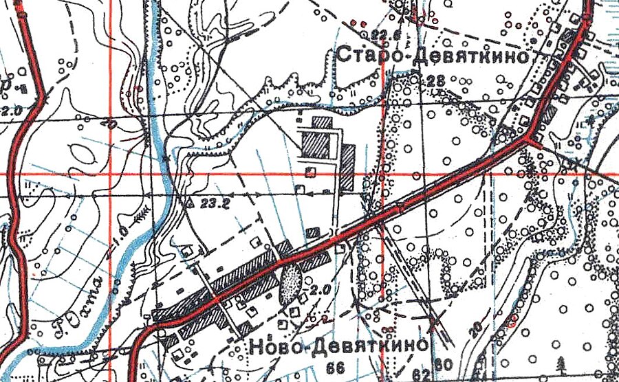 Деревни Новое и Старое Девяткино на карте 1939 года