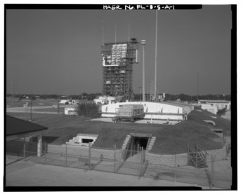 SLC-17 blockhouse with the Mobile Service Tower in the distance.