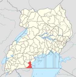 Map of Ugandan districts with Kyotera highlighted in red