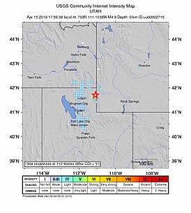 Эпицентр землетрясения в Юте 15 апреля 2010 года (Снимок USGS)