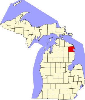 Map of Michigan highlighting Alpena County