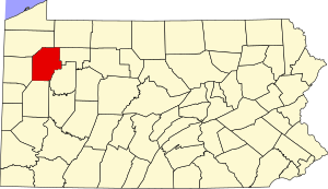 Map of Pennsylvania highlighting Venango County