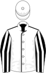 White, black seams, black and white striped sleeves, white cap