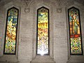 Lobby area, stained glass windows