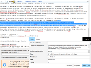 Saisie ou modification d'une référence.