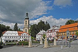 Křinické Square with the Church of Saint Mary Magdalene