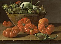 Still Life with Tomatoes a Bowl of Aubergines and Onions, probably one of his last paintings, 1780