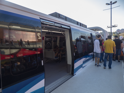 Modern metro car at a platform, with doors open