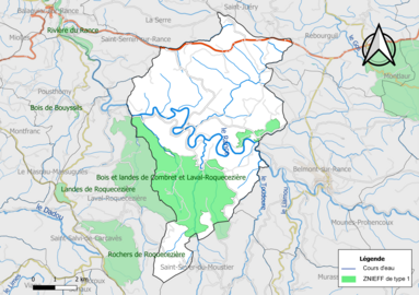 Carte des ZNIEFF de type 1 de la commune.