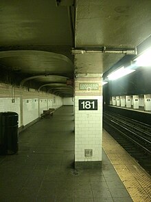A column with the number "181" and a low ceiling within the platform extensions