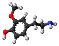 Ball-and-stick model of the 3-methoxytyramine molecule{{{画像alt1}}}