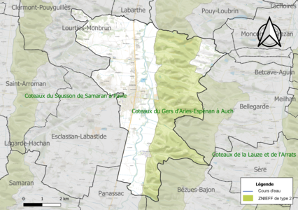 Carte de la ZNIEFF de type 2 sur la commune.