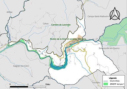 Carte de la ZNIEFF de type 1 sur la commune.